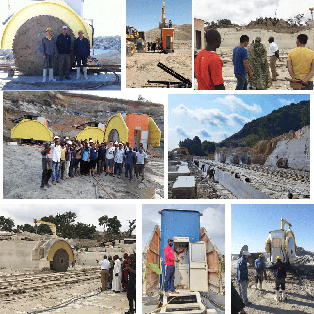 Shuinan double-blade quarry cutting machine in operation at customer's stone quarry site.